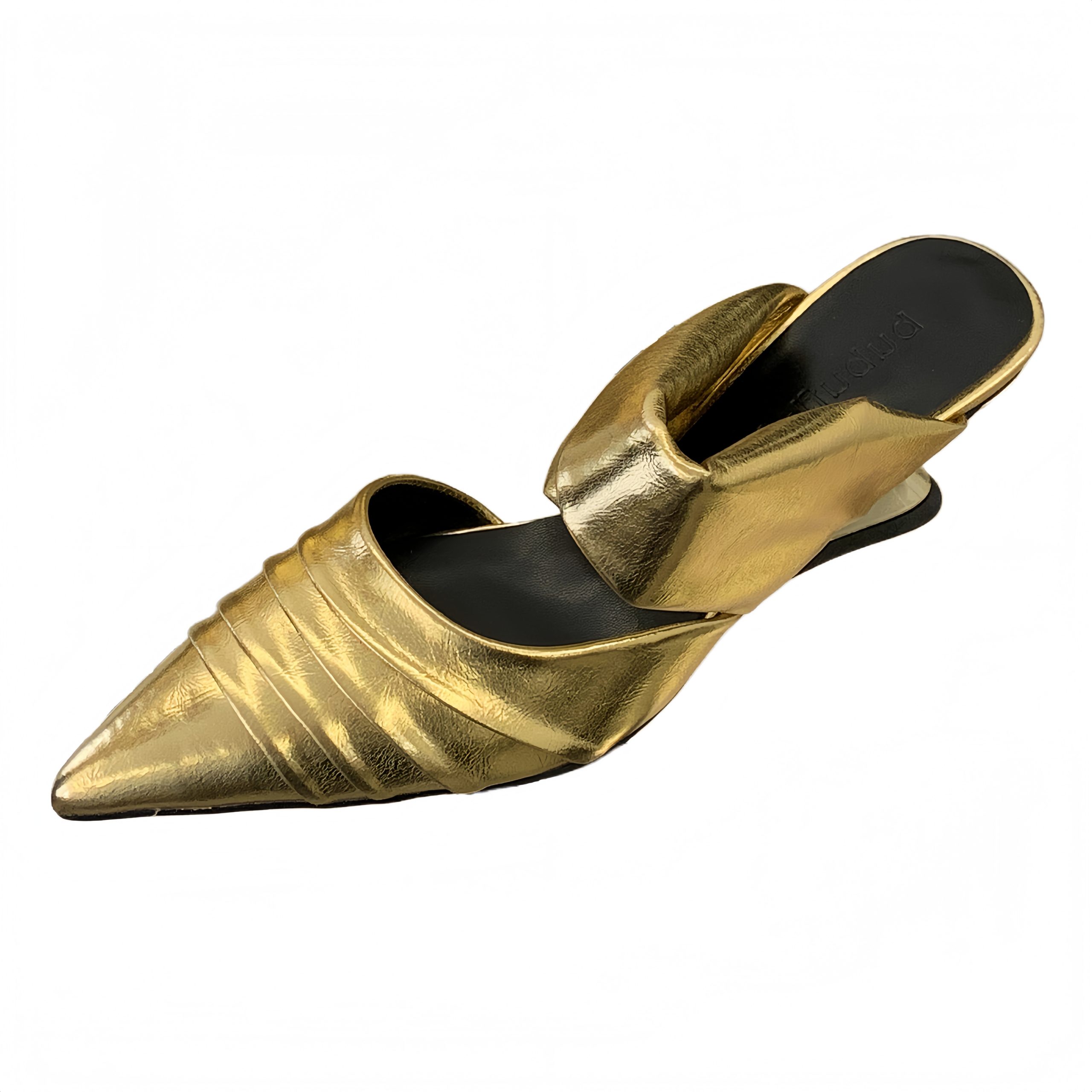 1771903152756_4lGrMZ.jpg 2026 BUBUFLY Women's Pleated Toe-Covered Slide Sandals with Metallic Heel, 7CM Chunky Heel, Slip-On