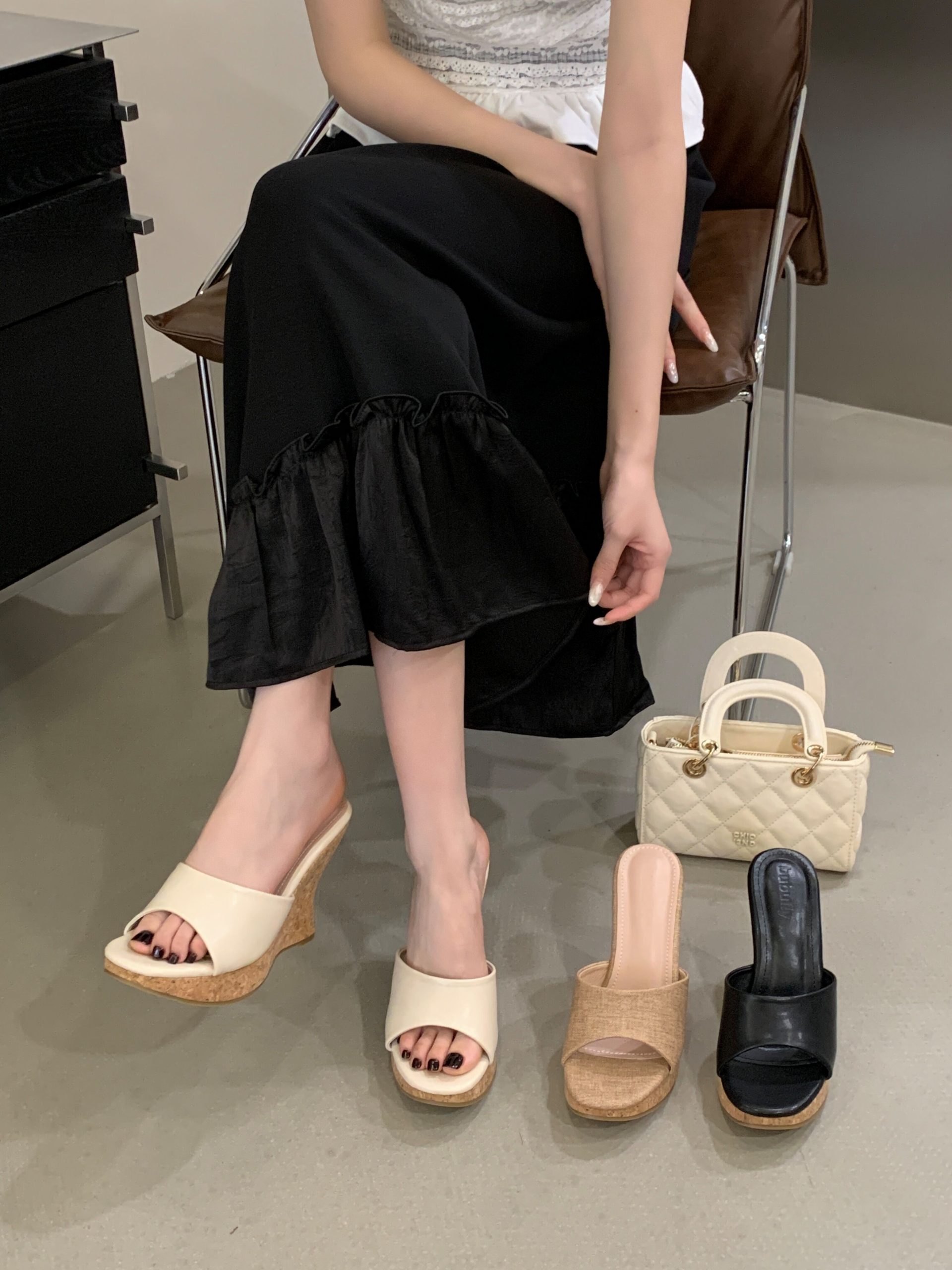 2026 One-Strap Wedge Heel Slippers Thick Sole Y2K Style Summer Sandals
