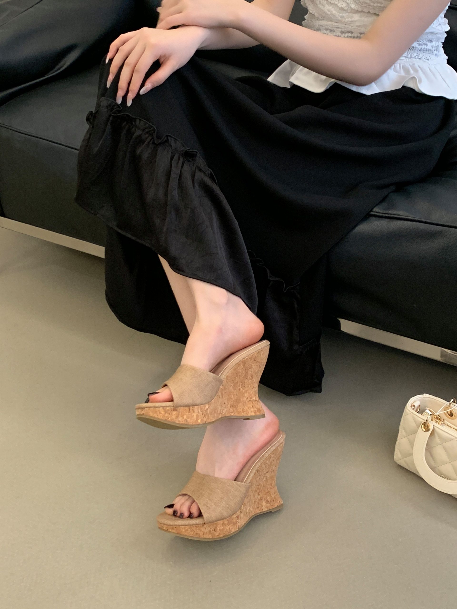 2026 One-Strap Wedge Heel Slippers Thick Sole Y2K Style Summer Sandals