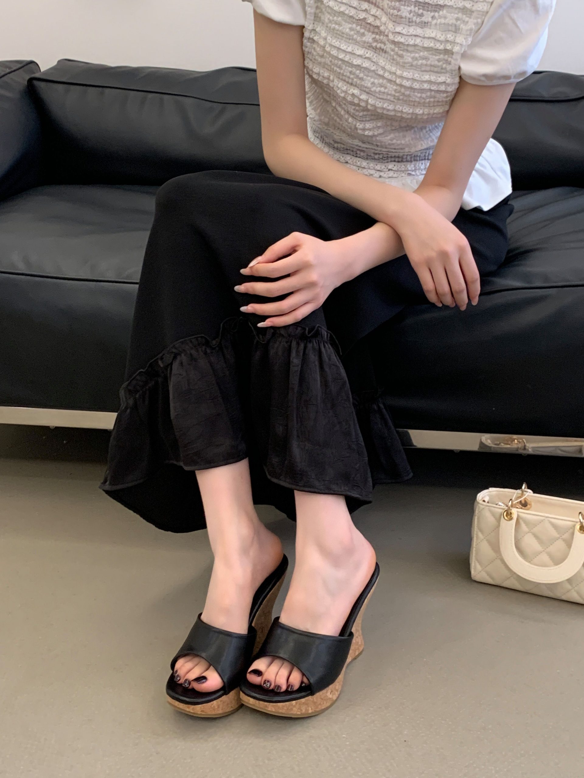 2026 One-Strap Wedge Heel Slippers Thick Sole Y2K Style Summer Sandals
