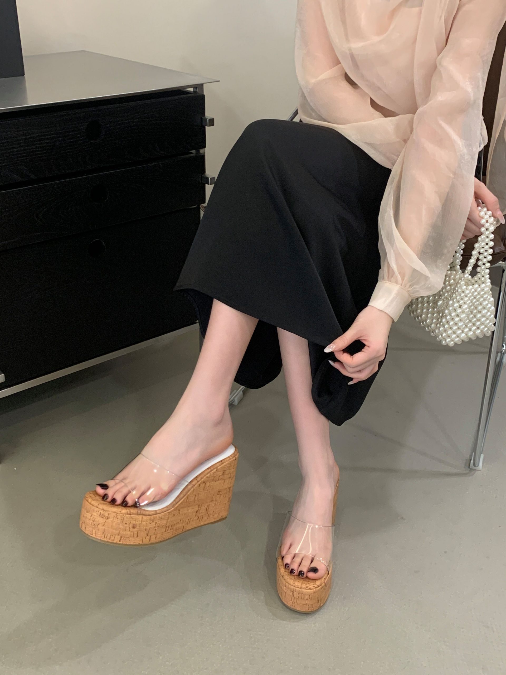 2026 BUBUFLY Women's High Heel Platform Sandals with Clear PVC Straps, Slip-On Wedge Sandals for Summer, Comfortable 10CM Heel