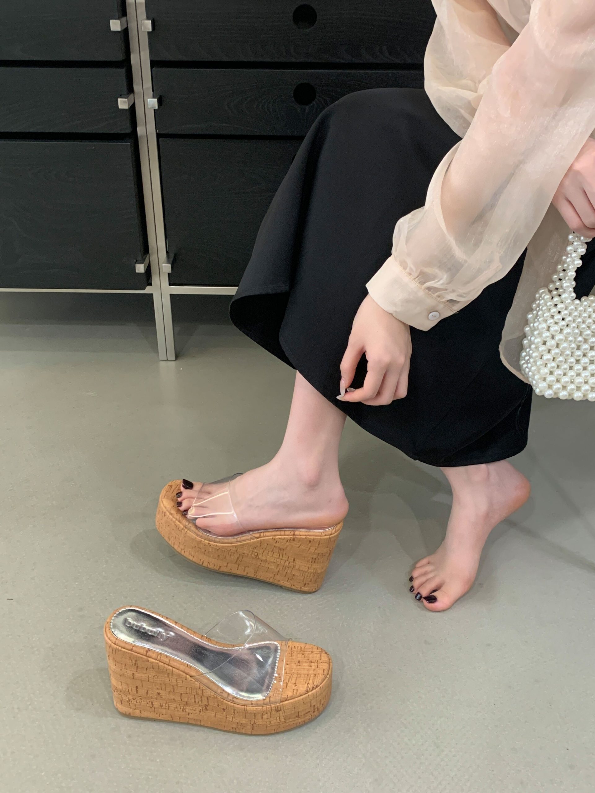 2026 BUBUFLY Women's High Heel Platform Sandals with Clear PVC Straps, Slip-On Wedge Sandals for Summer, Comfortable 10CM Heel