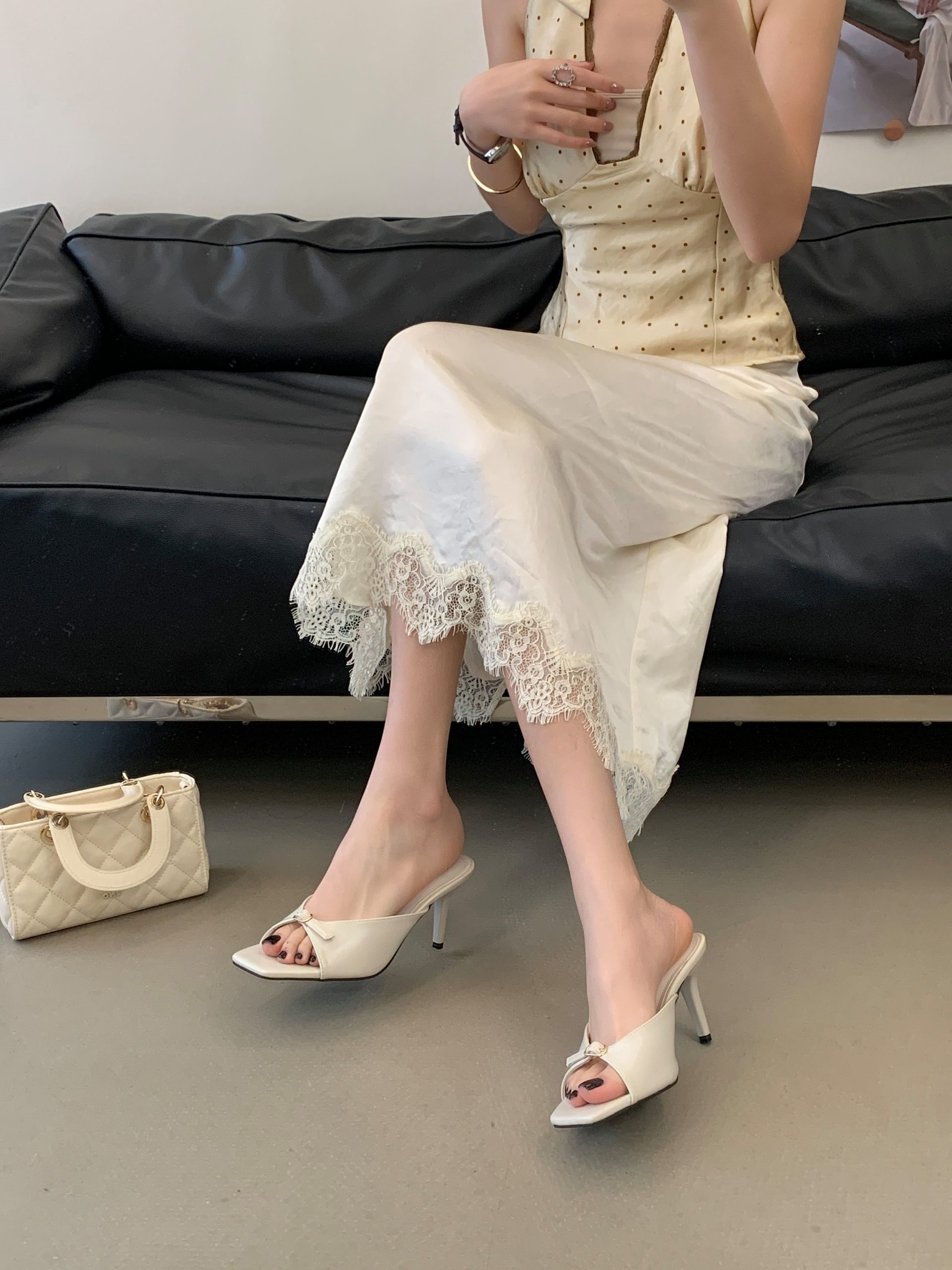Women's Summer High Heel Mule Slippers with Buckle Strap Square Toe Dress Sandals