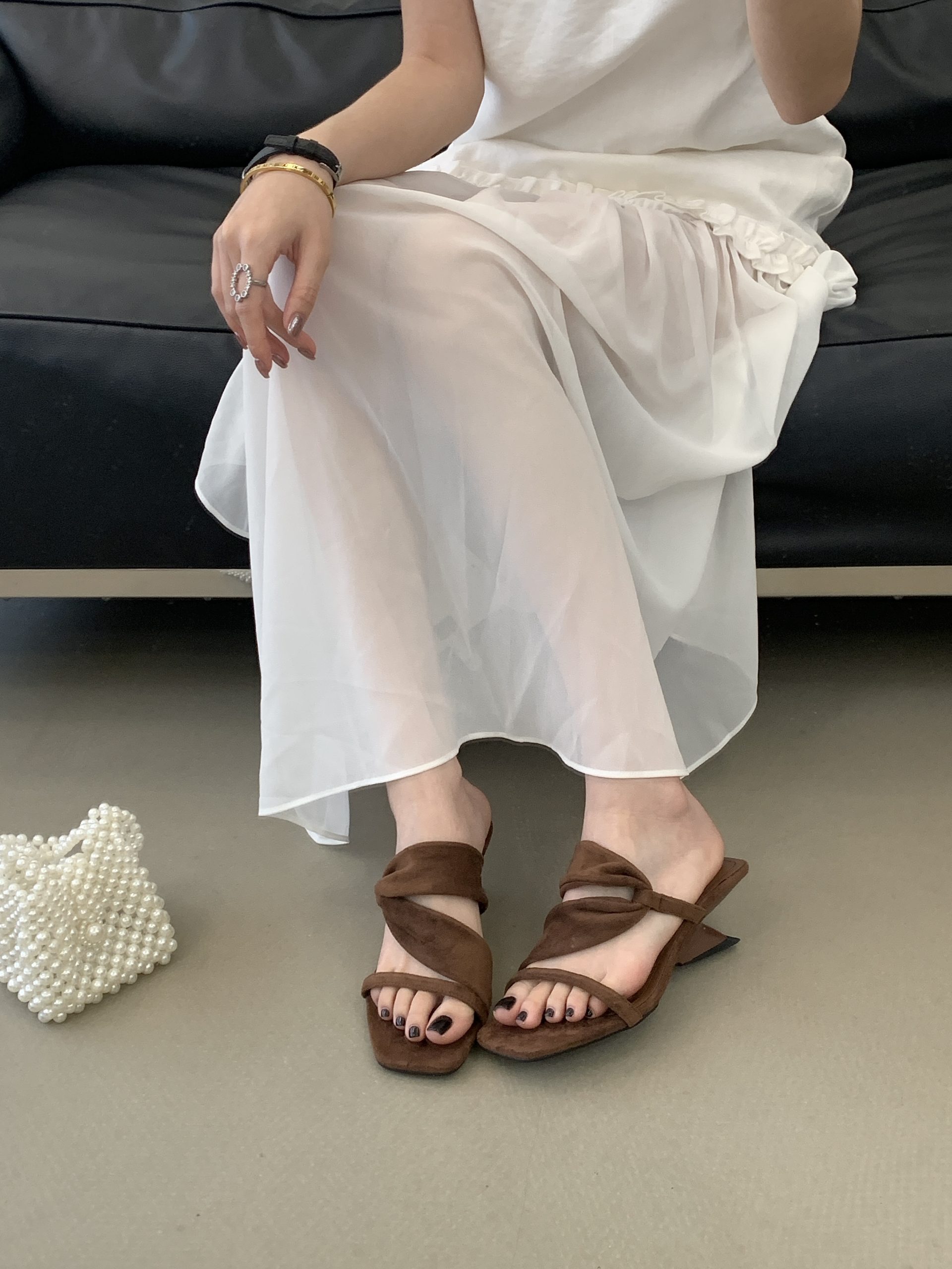 Color Block Retro Hot Girl Square Toe Suede One-Strap Wedge Slippers Women Summer Korean Style Open Toe High Heel Sandals