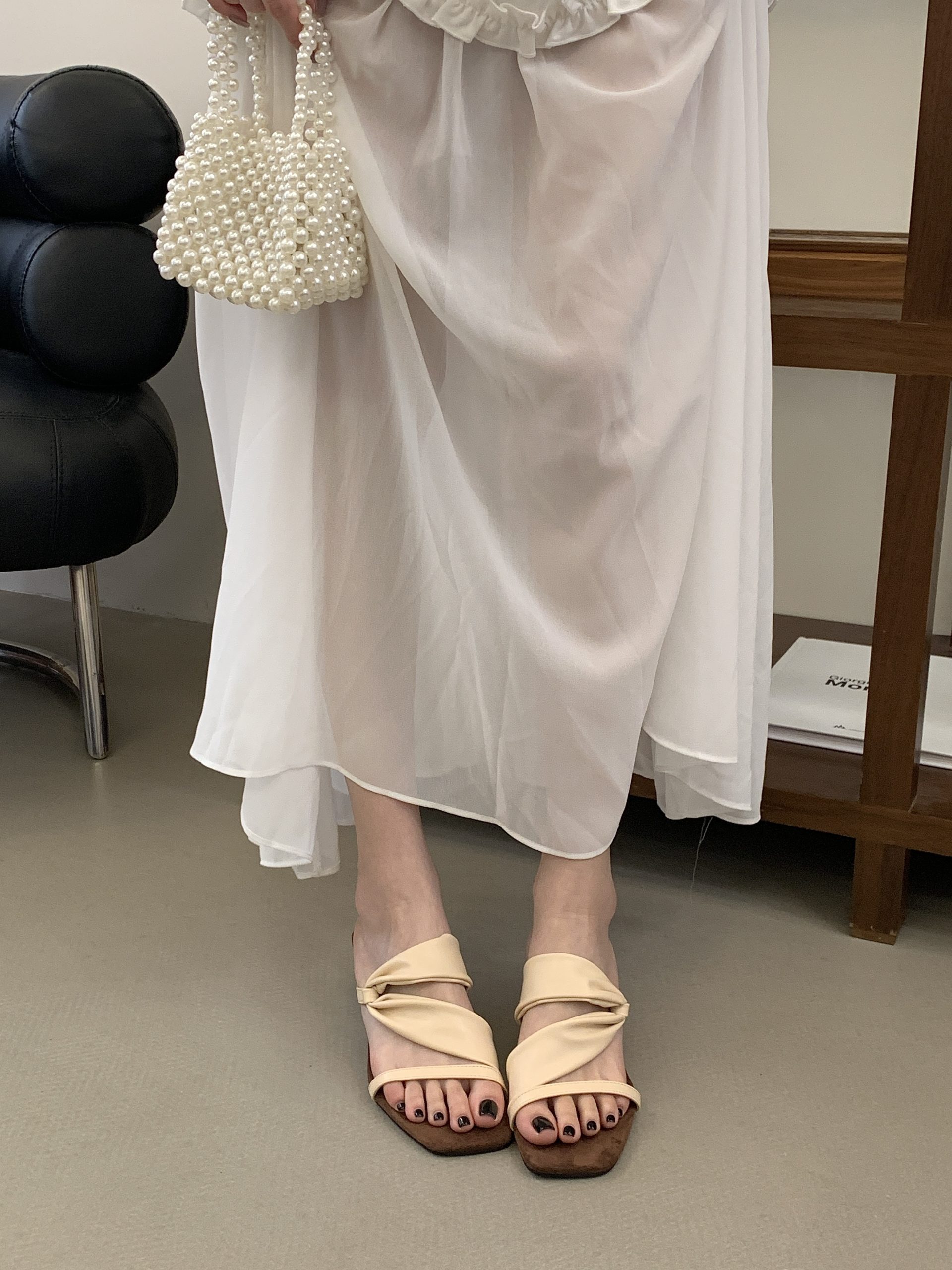 Color Block Retro Hot Girl Square Toe Suede One-Strap Wedge Slippers Women Summer Korean Style Open Toe High Heel Sandals