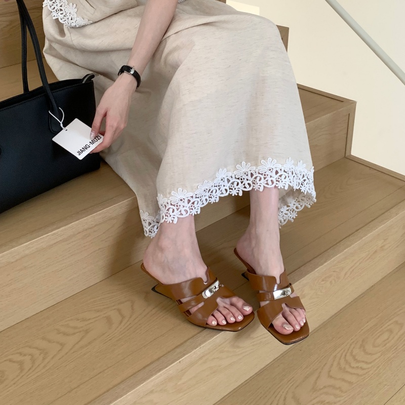 Women's Premium Fashion 2026 New Square Toe Wedge Heel Open Toe Slippers Summer Sandals