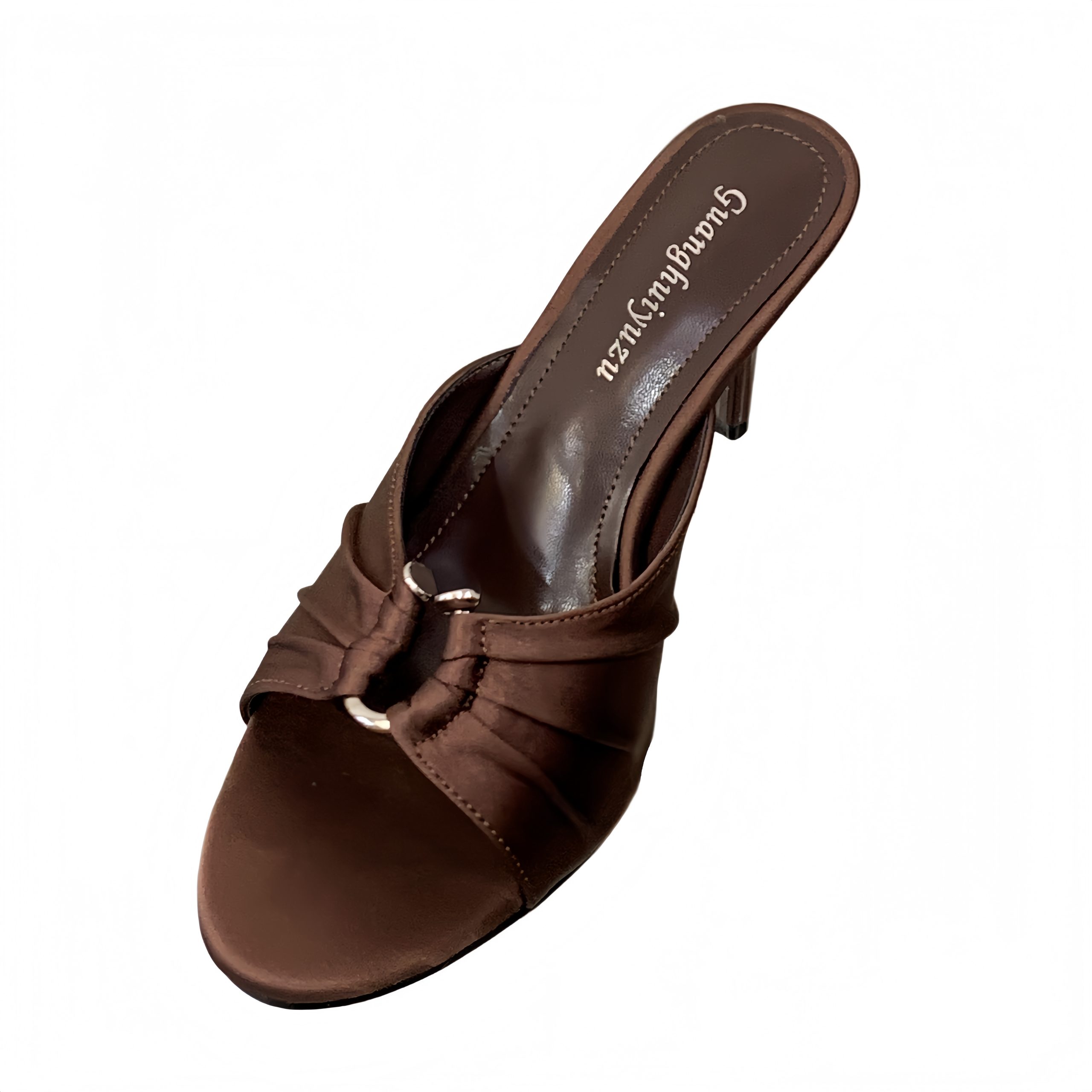 2026 Summer New Pointed Toe Brown Retro Open Toe Sexy Pleated Thin Heel High Heel Sandals Slippers for Women