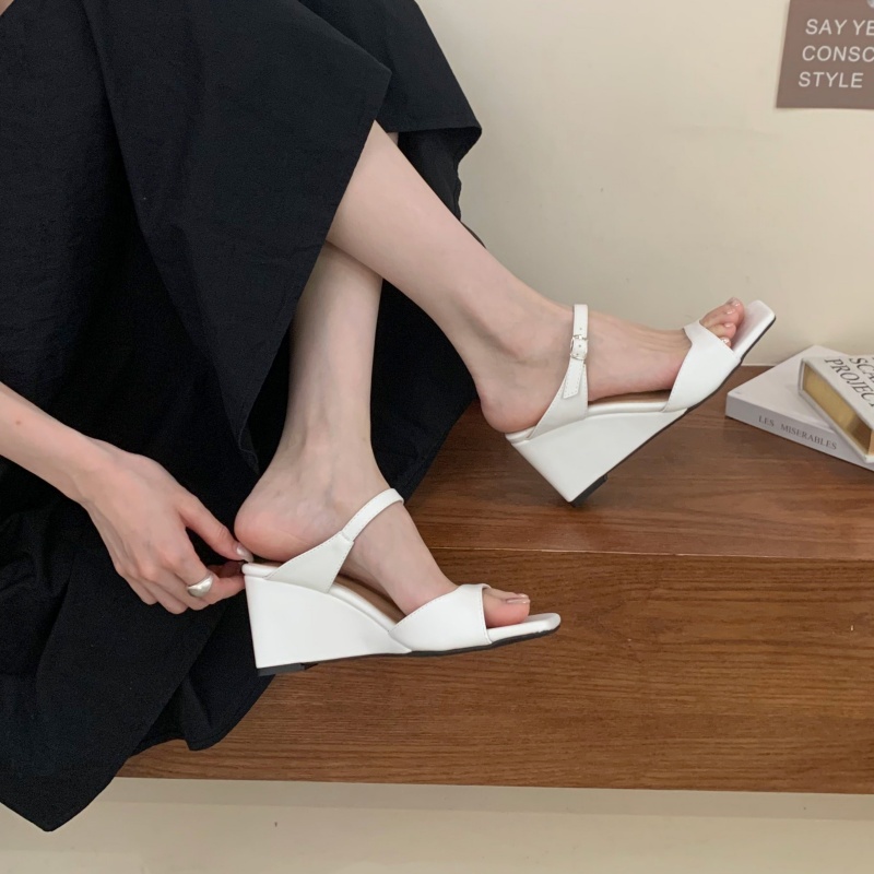 French Square Toe High Heel Women's Evening Gentle Slope Heel Sandals Summer Mary Jane Open Toe Slippers