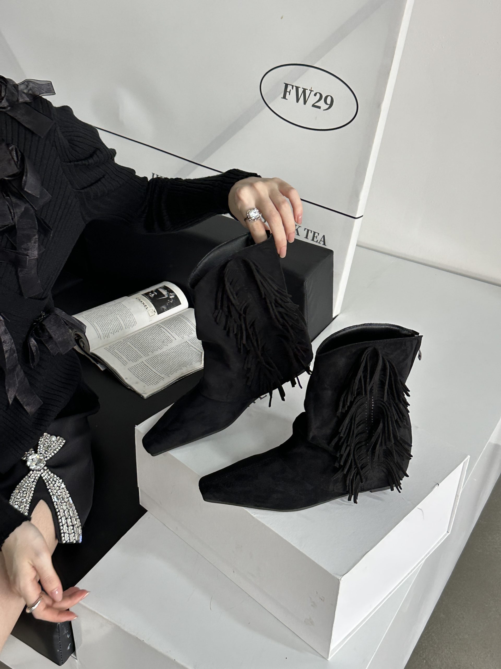 2024-autumn-new-suede-square-toe-hidden-wedge-low-heel-solid-fringe-ankle-boots-women 2024 Autumn New Suede Square Toe Hidden Wedge Low Heel Solid Fringe Ankle Boots Women