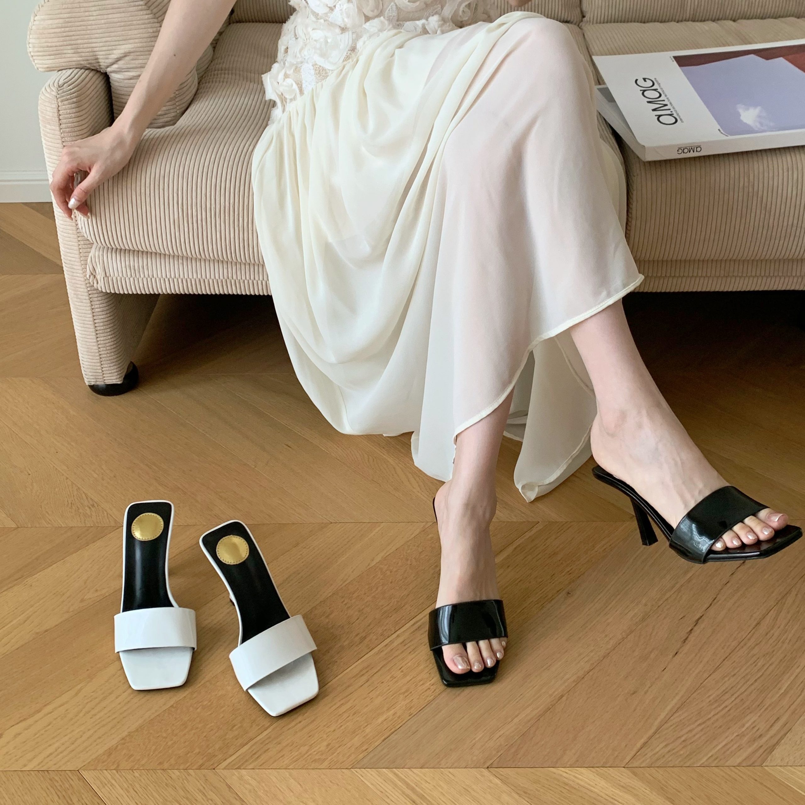 Women's Slippers 2026 Summer New Style Thin Heel High-end Elegant White High Heel Sandals Comfortable